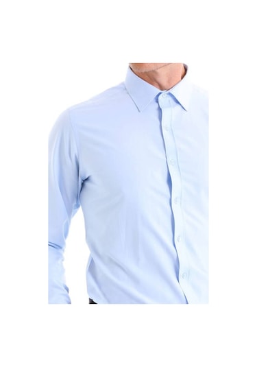 Hatemoğlu Slim Fit Pamuklu Uzun Kollu Erkek Gömlek Açık Mavi