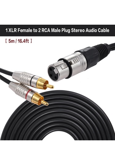 Maiyame 5m Siyah Xlr Dişi 2 Rca Erkek Stereo Ses Kablosu - Mikser, Amfi Bağlantısı, Temiz Sinyal