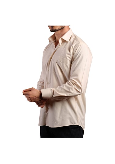 Bej Büyük Beden Rahat Kesim Cepli Uzun Kol Regular Fit Erkek Gömlek - 150-11 001