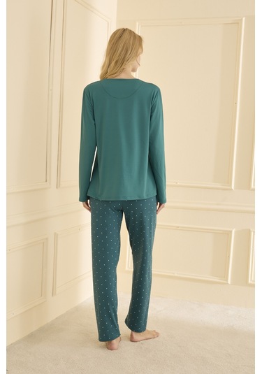 Mihra Kadın Pijama Takımı Uzun Kol Mevsimlik Yeşil