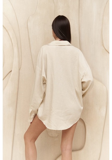 Charlotte Ekru Oversize Keten Gömlek Ekru