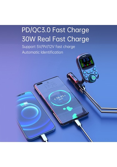 Ranyeek Oto Bt5.3 Fm Verici Mp3 Çalar: 2 İnç Oled Ekran, Pd+qc3.0 Hızlı Şarj, Ses Ayarı, Tf Kart/usb Destekli, Sesli Komut, Siyah