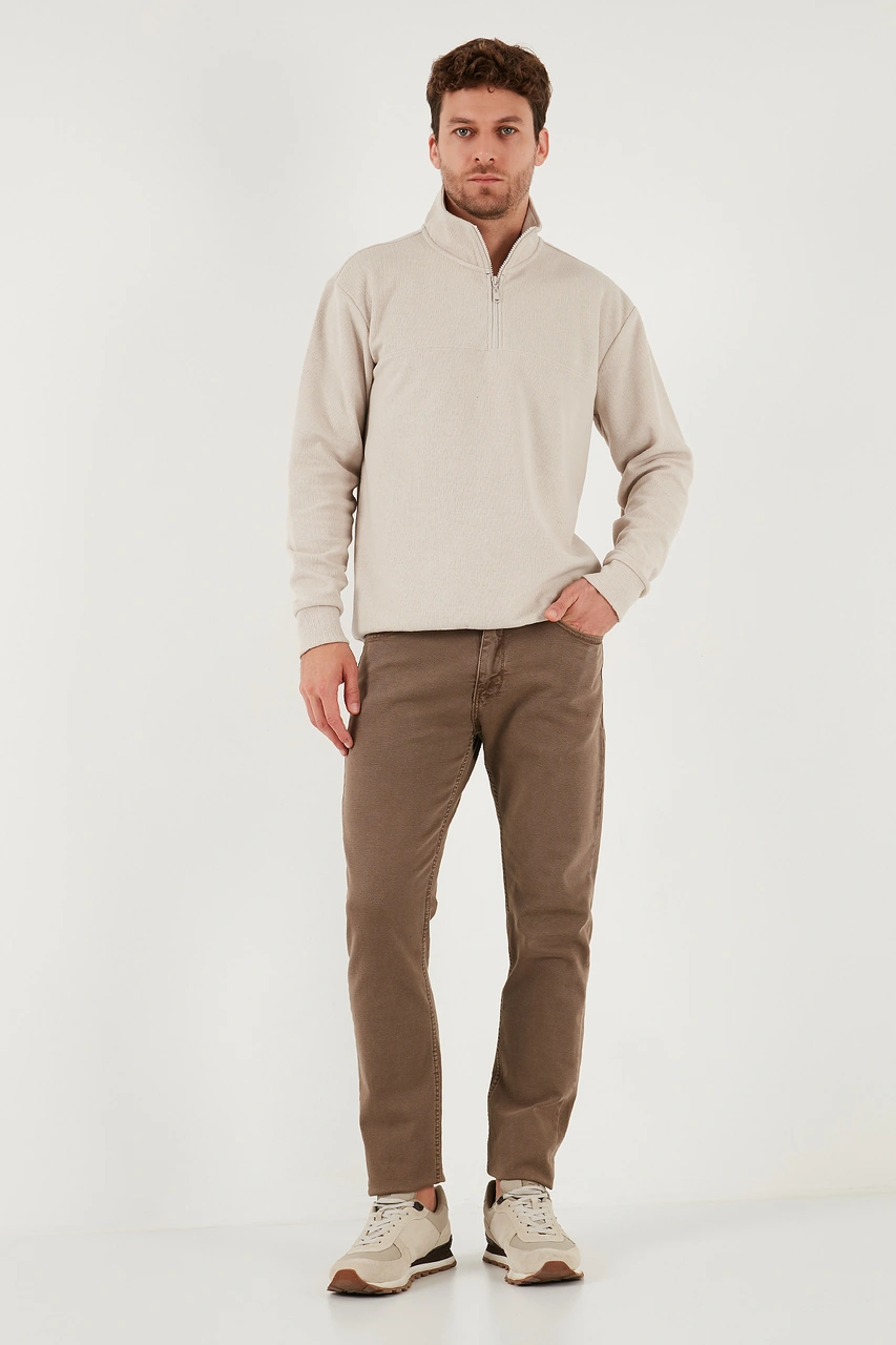 Buratti Pamuklu Regular Fit Yarım Fermuarlı Dik Yaka 2'Li Paket Erkek Kazak 456112S2 Bej-Gri