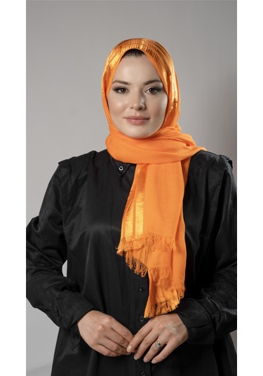 Turuncu Şerit Çizgili Şal Viskon Kumaş Bursa Dolama 202109 57 Turuncu