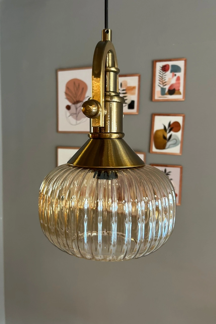 Mola Cam Bal Rengi Tekli Avize Gemici Eskitme Başlık Retro Sarkıt Lamba Restoran Salon Aydınlatma Bal