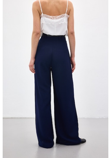 Sateen Luna Krep Pantolon - Lacivert-136968 Lacivert