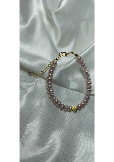 24k Altın Kaplama Gerçek Lila Şekilsiz İnci Tasarım Bileklik Lila