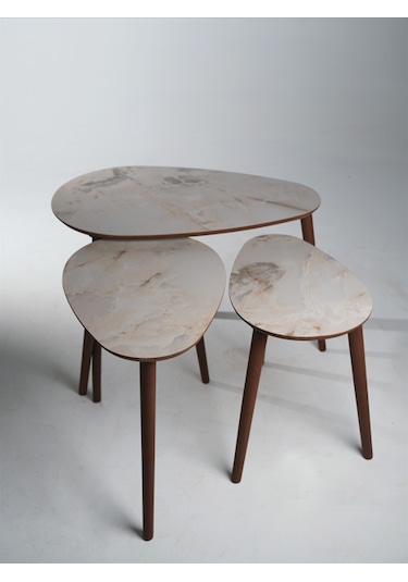 Paris 3'lü Zigon Sehpa &100 Mdf Buz Gri Mermer Desen