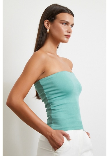 Straplez Top Yeşil Yeşil