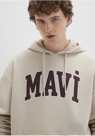 Mavi - Mavi Logo Baskılı Kapüşonlu Bej Sweatshirt 067149-70004 Bej