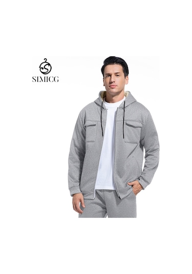 Sonbahar Ve Kış İçin Erkek Polar Astarlı, Kalınlaştırılmış, Sıcak Ceket Gri