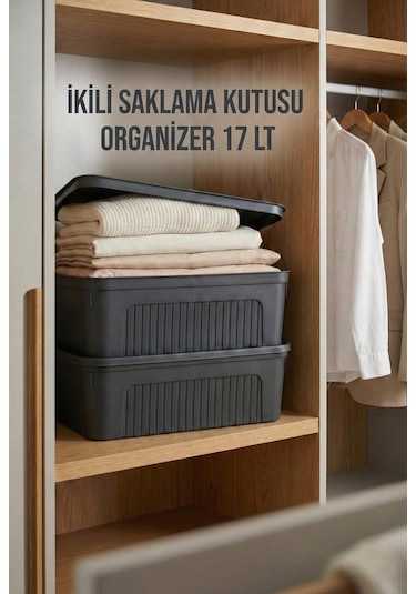 Füme 2'li 17 Lt Ünit Saklama Kutusu & Çok Amaçlı Ev Gardırop Düzenleyici Organizer