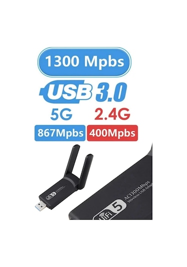 Dual Band USB 3.0 Adaptör Kablosuz Wifi Alıcı AC1300