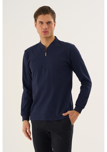 Yarım Fermuarlı Erkek Sweatshirt Lacivert