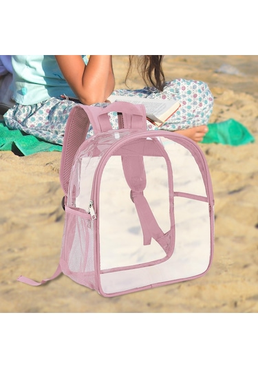 Homyl Şeffaf Sırt Çantası Pvc Mini Dayanıklı Gizli Sakli Pembe