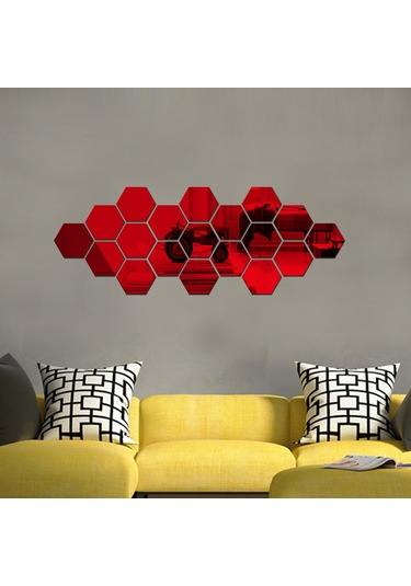 Honmex Otostikli Altıgen Açık Renkli Akrep Yansıtıcı Duvar Sticker - 46x40mm 1mm Kalınlık 12 Adet Kırmızı