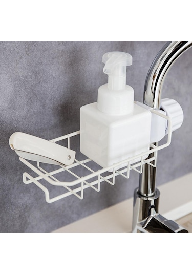 Sıcak Ev Mutfak Musluk Lavabo Sünger Asılı Musluk Depolama Tutucu Kurutma Drenaj Rafı Beyaz - Siyah