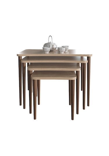 Selena 4Lü Zigon Sehpa Ahşap Ayaklı Salonseti Sehpası Sonomo