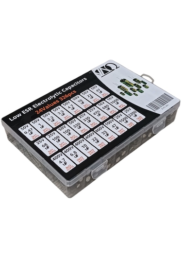 Elektrolitik Kondansatör Seti 24 Çeşit 326 Adet - Şeffaf Kutulu