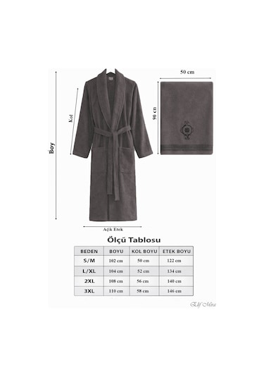 Tek Kişilik Banyo Havlulu Bornoz Seti Pamuklu Bukle Şalyaka Nuvia Antrasit