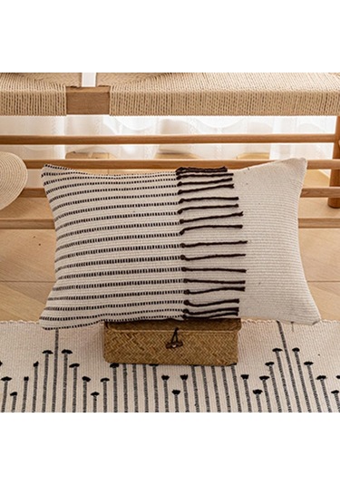 Suntek Magideal Boho Pamuk Makrome Yastık Örtüsü Dekoratif Minder Beyaz-30x50cm