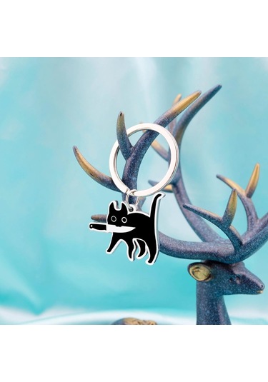 Geeksen Kedi Figürlü Anahtarlık - Siyah Bıçaklı Köpekbalığı Desenli, Unisex Dekoratif Hediyelik Aksesuar