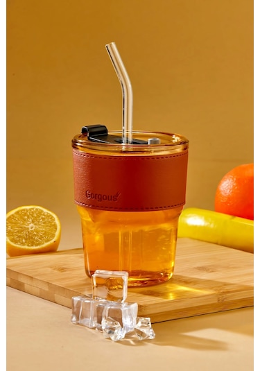 Bardak Şerit Detaylı, Pipetli, Sızdırmaz / Bronz Bronz