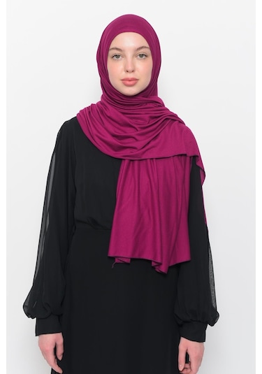Hazır Pratik Geçmeli Lüks Düz Penye Şal Çapraz Hizalı Koyu Fuşya