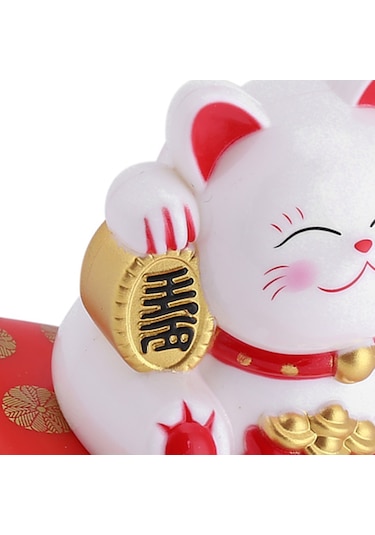 Shineyee Güneş Enerjili Otomatik Ellik Kedi Araba Süsü, Şans Ve Mutluluk Simgesi, Plastik Materyal, Beyaz Renk