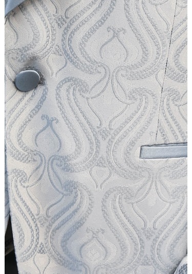 Dalgalı Desenli S Al Yaka Yelekli Buz Mavi Smokin - Wessi İndigo