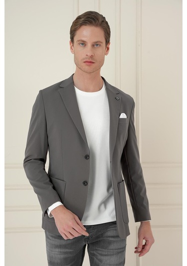 Slim Fit Torba Cep Esnek Spandex Karışımlı Düz Koyu Haki Blazer Ceket C 696 Haki
