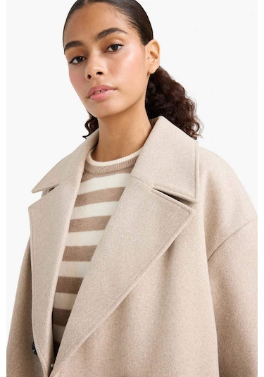 Defacto Regular Fit Düğmeli Uzun Kaşe Kaban F1197ax25wnbg501 Bej-bg501