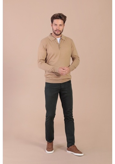 Ferraro Polo Yaka Superfine Yün Kazak - Camel Camel