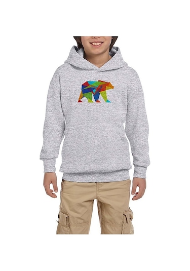 Bear Color Mozaik Gri Çocuk Kapşonlu Sweatshirt Gri