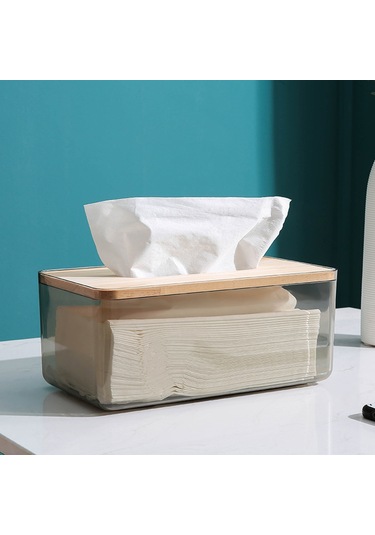Xindoker Büyük Boy Pembe Ahşap Kapaklı Şeffaf Masaüstü Havlu Kutusu - Modern Stili Ev Ofis Banyo Dekoratif Depolama Pembe