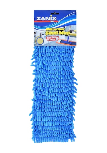 Mikrofiber Nemli Makarna Şönil Mop Paspas Yedeği Mavi 60 Cm