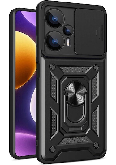 Xiaomi Poco F5 Kılıf Manyetik Standlı Kamera Korumalı Yüzüklü Zırh Tank Kılıf Koruyucu Kapak