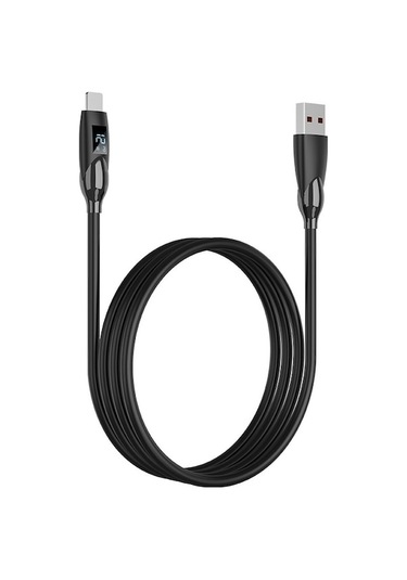 Rogfer Enkay 2.4a Usb - 8 Pin Led Ekranlı Hızlı Şarj Veri Silikon Kablosu, Uzunluk:1m Siyah