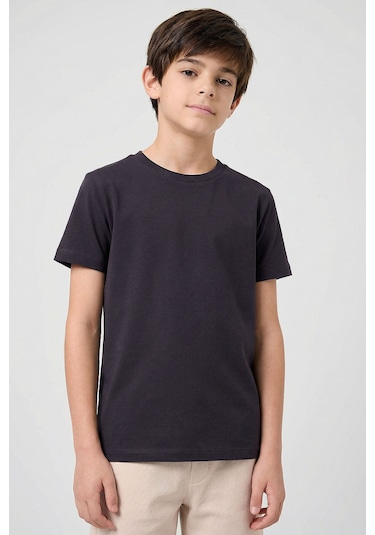 Antrasit O Yaka Standart Fit Basic Unisex Çocuk T-shirt - 11328 Antrasit