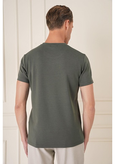 Comfort Fit Bisiklet Yaka Esnek Pamuk Casual Haki Tişört Ts 885 Haki