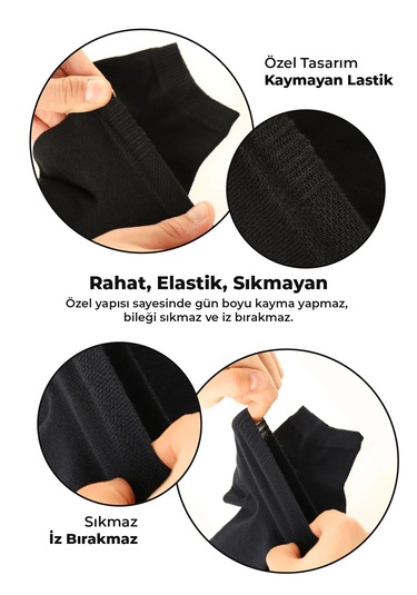 Bambu Erkek Patik Siyah-laci Çorap Dikişsiz Premium Kutulu 6'lı Lacivert - Siyah