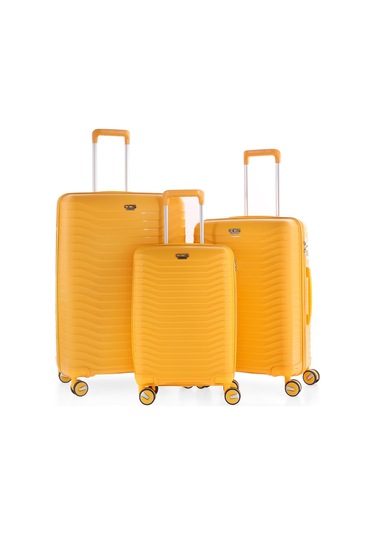 Ultra Dayanıklı 3'lü Set Valiz & Bavul Sarı-1394 Sarı