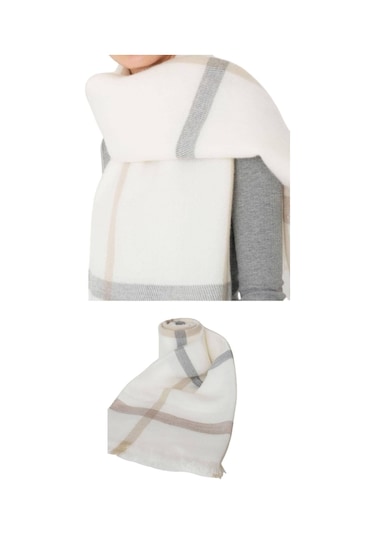 Yumuşak Dokulu Kışlık Desenli Atkı Omuz Şalı Ekru