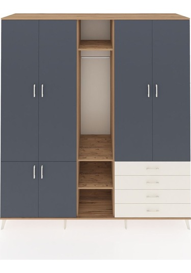 Kronos Dolap 14 Raflı 4 Çekmeceli Tek Askılı 220x59x243 Çam-antrasit/aytaşı Antrasıt/aytası