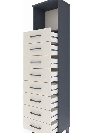Arges Dolap Tek Raflı 8 Çekmeceli 44x30x182 Antrasit-aytaşı Antrasit