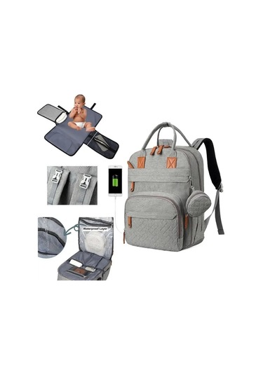 Jialan Bebek Bezi Çantası Sırt Çantası Bebek Essentials Seyahat Gri