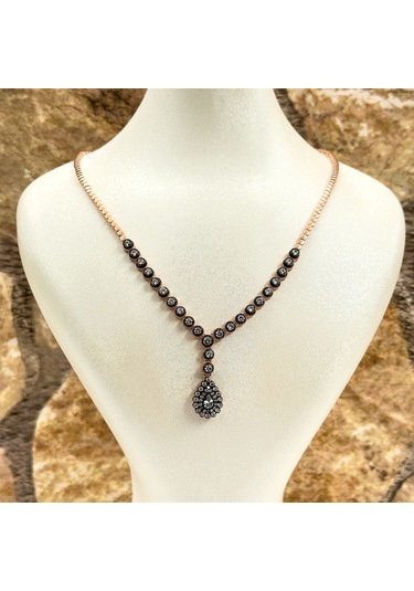 Elmas Montür Rosegold Damla Gümüş Set Takım - Lvrset11 Rose Gold