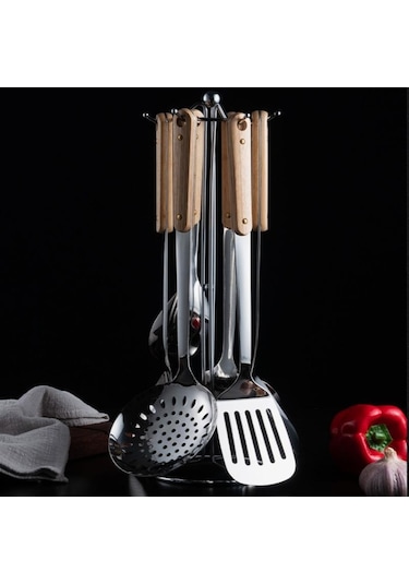 Hanyang Paslanmaz Çelik Spatula Mutfak Eşyaları Ahşap Saplı Spatula Mutfak Pişirme Spatula 304-d Sanded