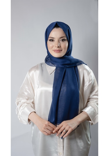 Lacivert Düz Klasik Şal Şifon Kumaş Janjan Abiye 202108 02