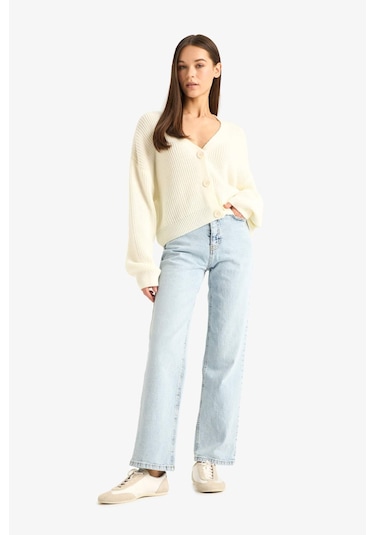 Defacto Regular Fit V Yaka Düğmeli Triko Hırka U2052az25wner98 Ekru